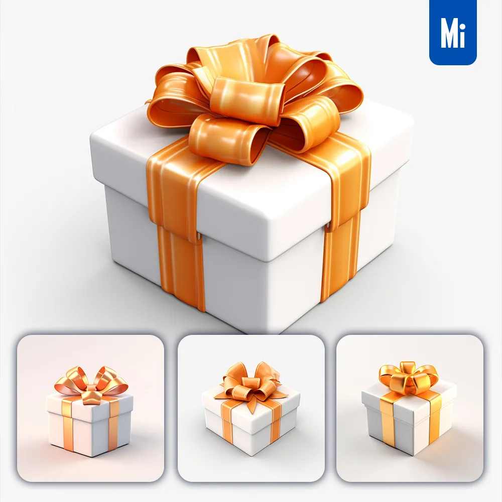 midjourney prompt gift box bow 3D white orange
