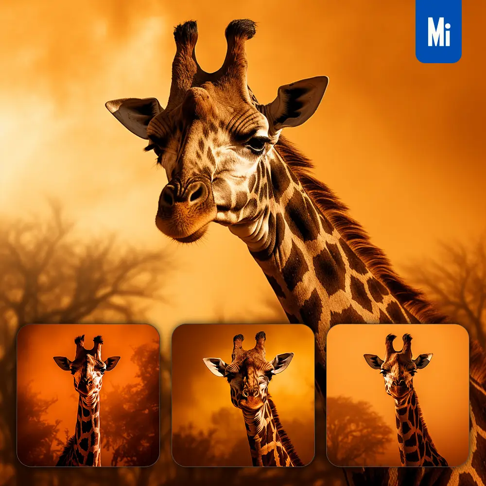 midjourney prompt giraffe head yellow silhouette photography