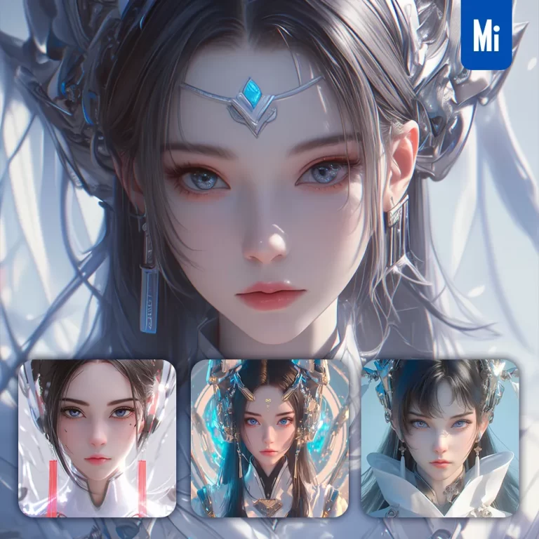 midjourney prompt girl beautiful Chinese woman cyberpunk portrait futurism 3D headwear