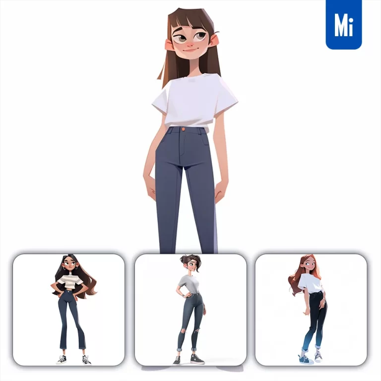 midjourney prompt girl cartoon jeans painting T-shirt illustration animation