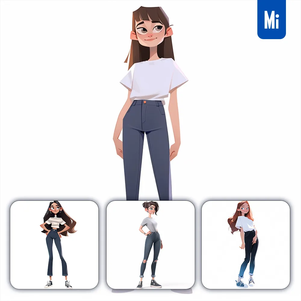 midjourney prompt girl cartoon jeans painting T-shirt illustration animation