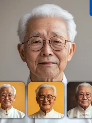 Midjourney Prompt Glasses Kind Old Man Grandpa Grandfather Chinese Japanese Portrait Photography