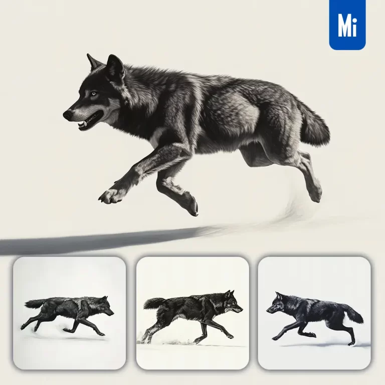 midjourney prompt grey black wolf running sketch detail oil painting photography