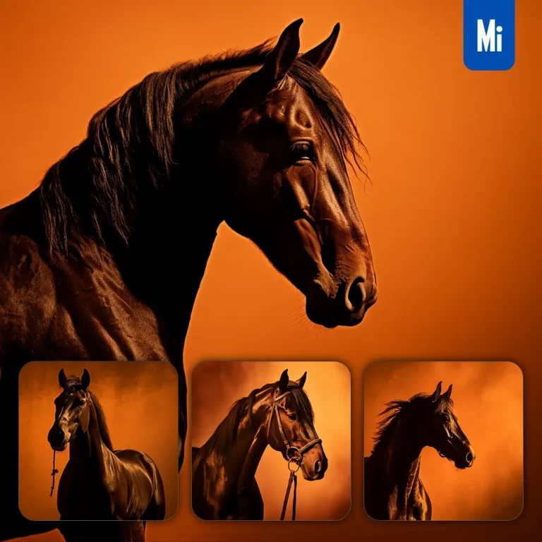 midjourney prompt horse head face side yellow silhouette photography