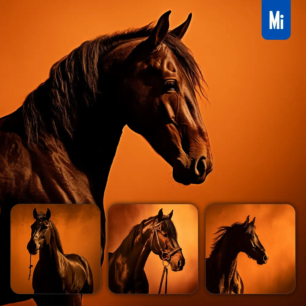 midjourney prompt horse head face side yellow silhouette photography