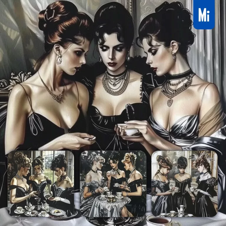 midjourney prompt lady woman noble ladies retro leisure villa afternoon tea painting