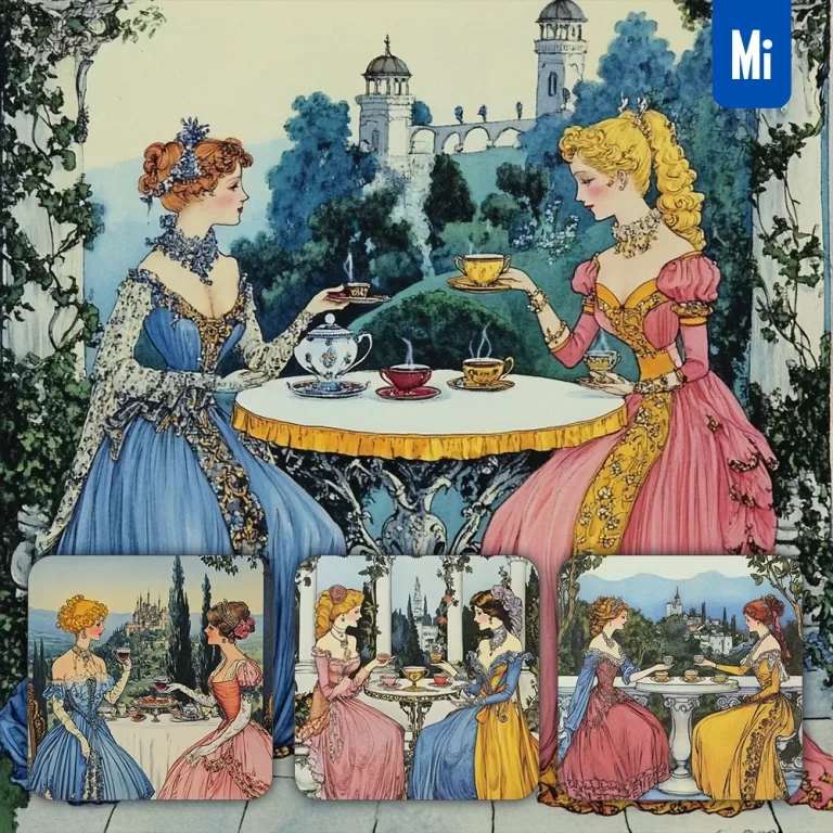midjourney prompt lady woman noble villa princess afternoon tea illustration