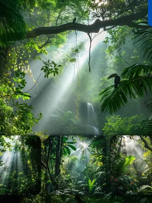 Midjourney Prompt Lighting Jungle Green Sunlight Foliage Branch Landscape Photography