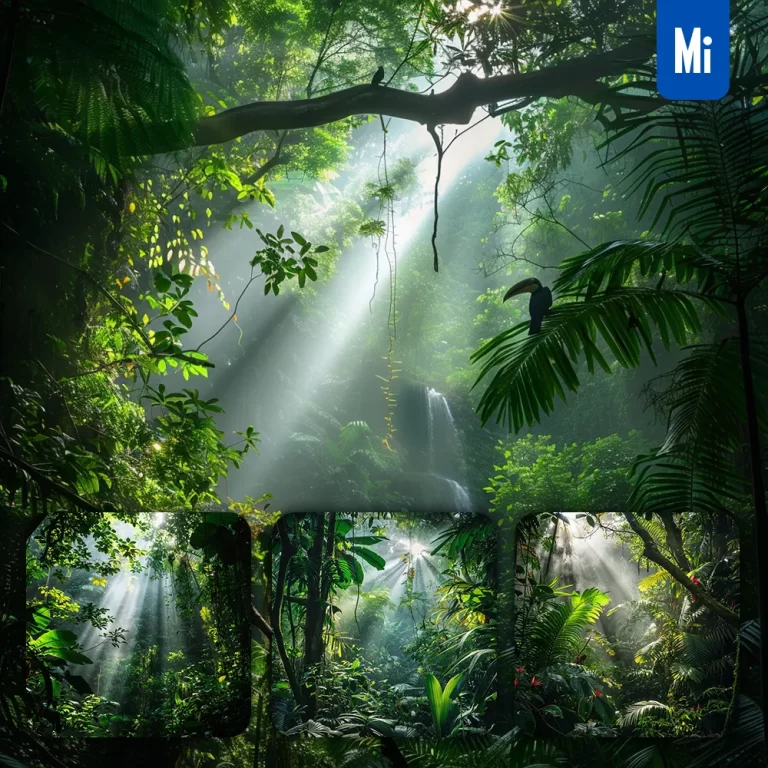 midjourney prompt lighting jungle green sunlight foliage branch landscape photography