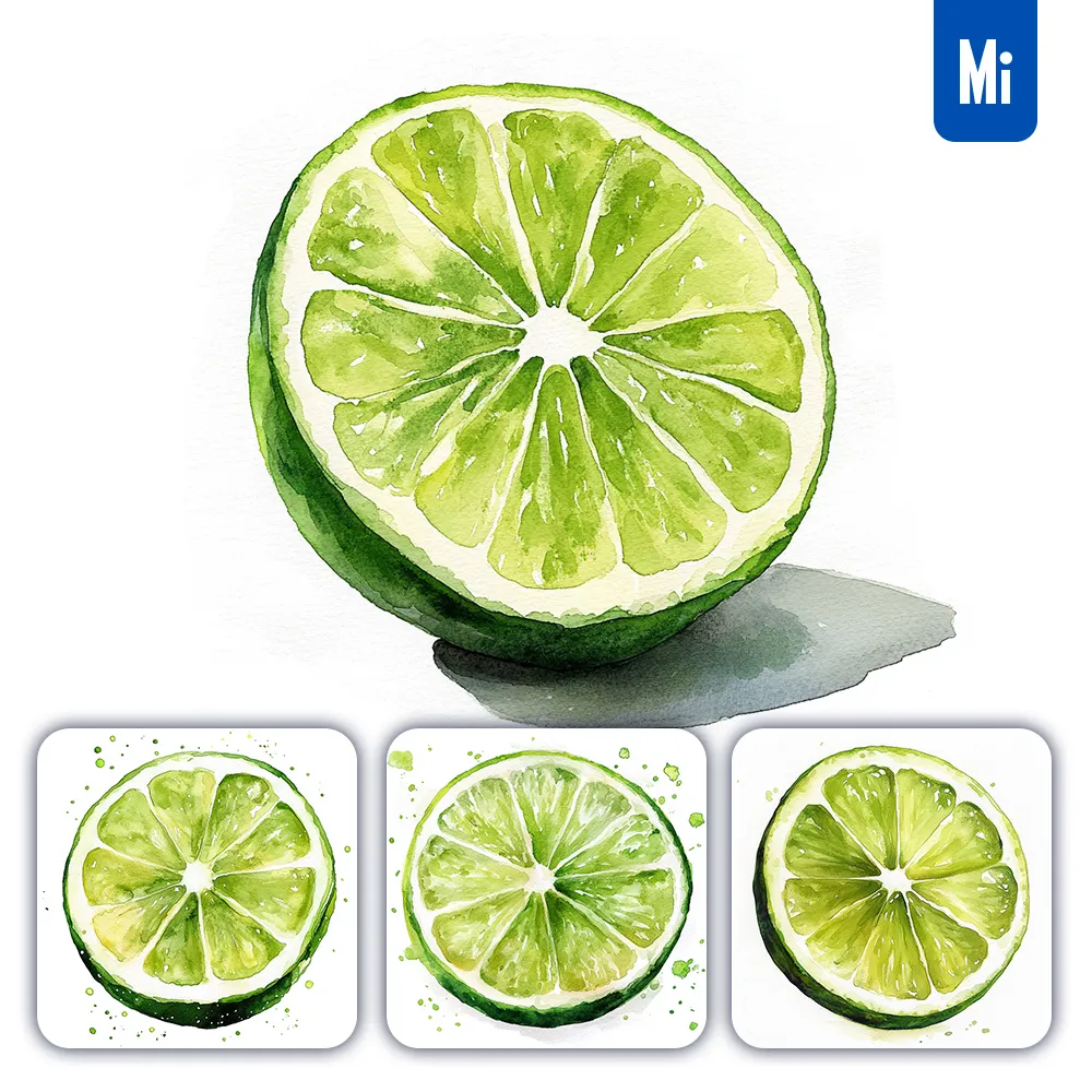 midjourney prompt lime green watercolor ink painting sliced illustration