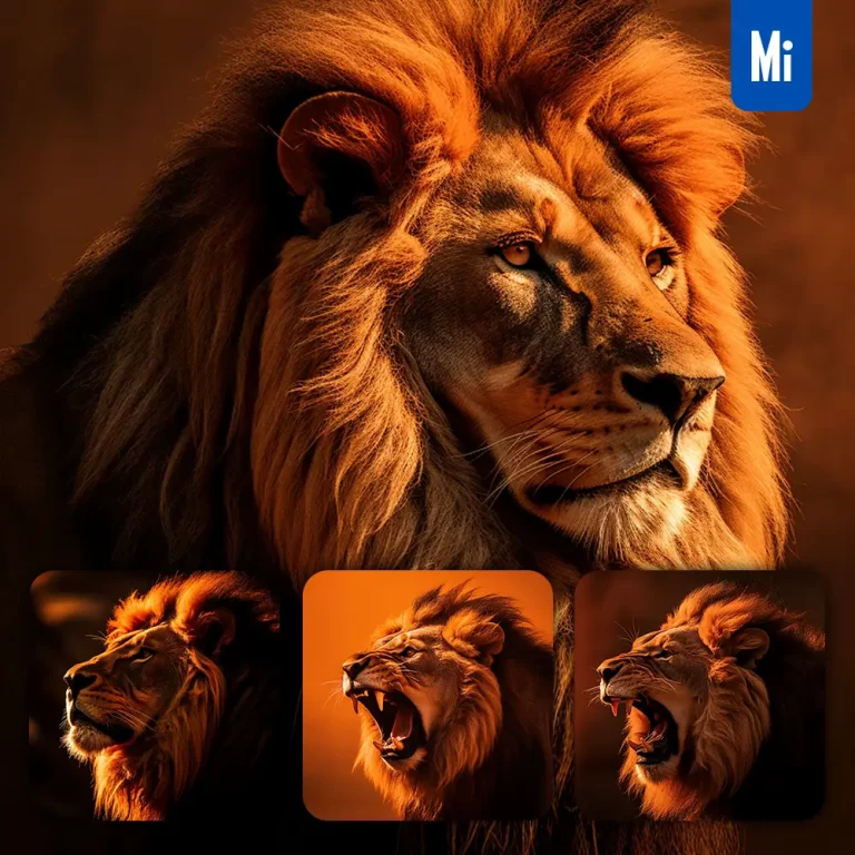 midjourney prompt lion head face side yellow silhouette photography