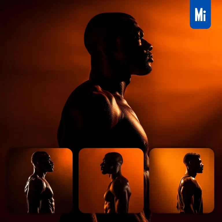 midjourney prompt man male strong athlete side orange yellow silhouette photography