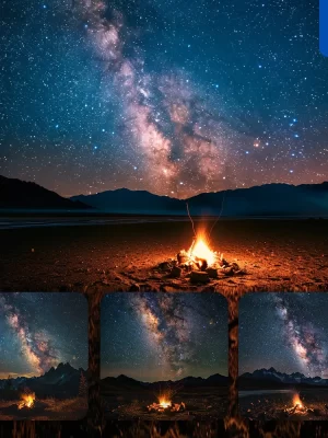 Midjourney Prompt Night Sky Wilderness Campfire Mountain Astrophotography