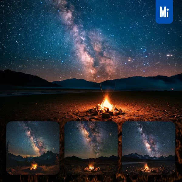 Midjourney Prompt Night Sky Wilderness Campfire Mountain Astrophotography