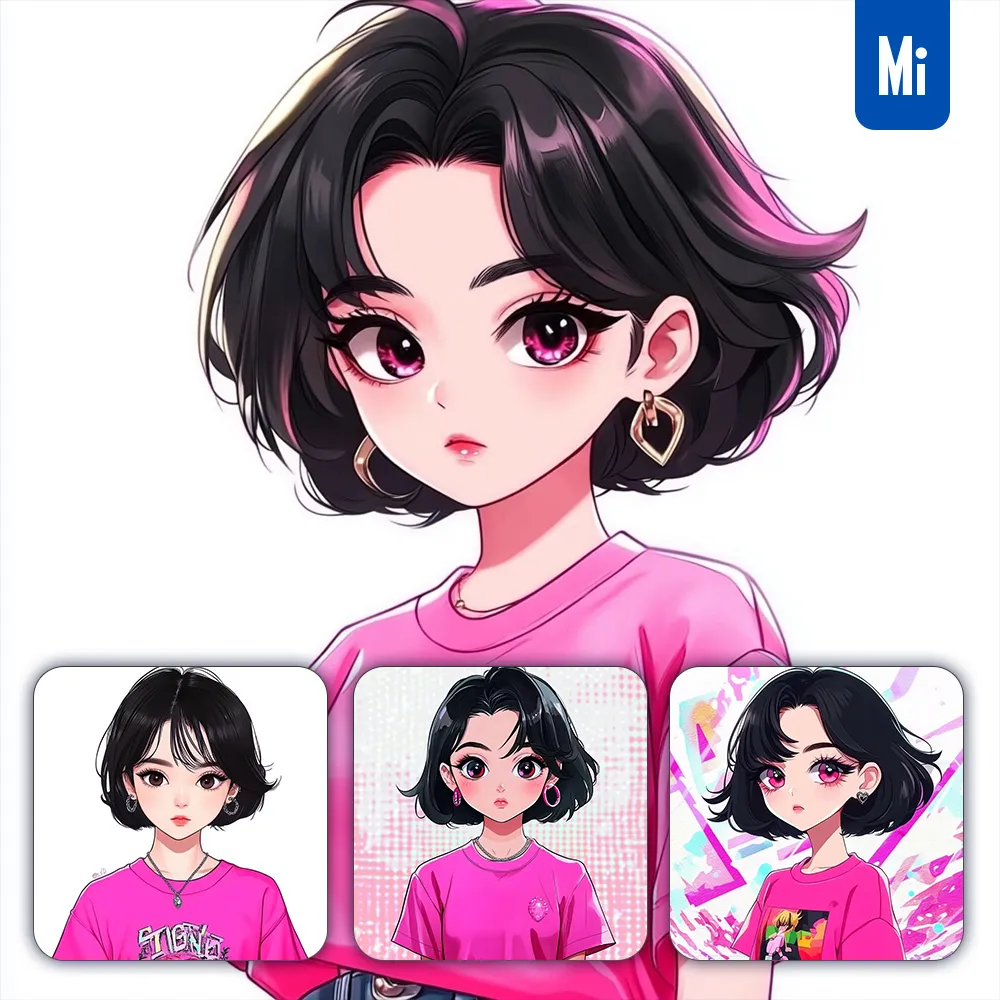 Midjourney Prompt Pink Girl Portrait Cute Illustration Cartoon Painting Comics