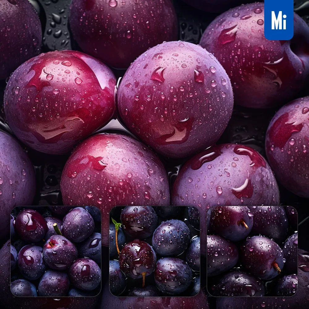 Midjourney Prompt Plum Fresh Water Drop Photography