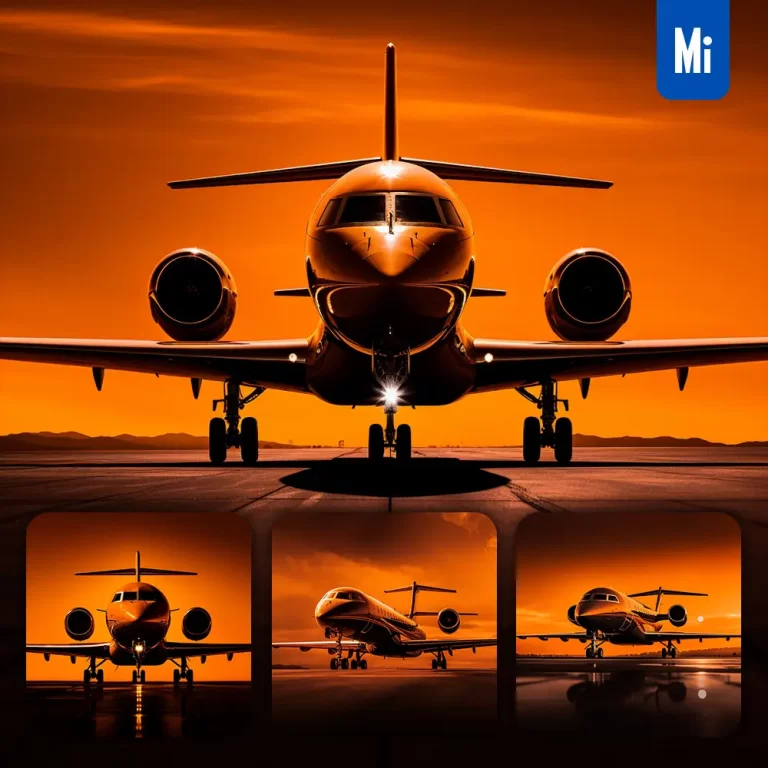 midjourney prompt private jet airplane front orange yellow silhouette photography