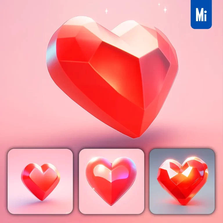 midjourney prompt red heart 3D game icon gem cartoon