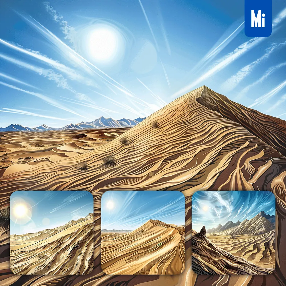 Midjourney Prompt Sand Dune Desert Golden Sky Landscape Illustration