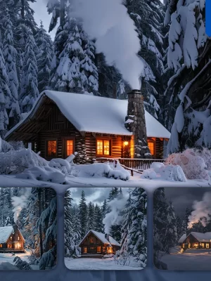 Midjourney Prompt Snow House Forest Cabin House Woods Winter Landscape Photography