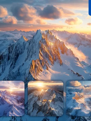 Midjourney Prompt Snowy Snow Mountains Sun Sunset Sunrise Landscape Photography