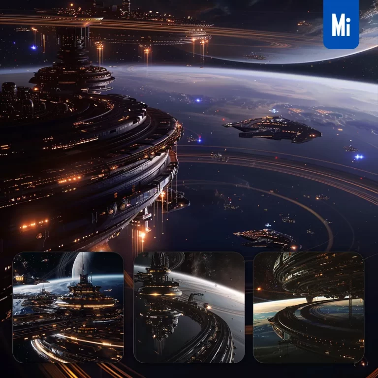 midjourney prompt space station planet future sci-fi photography