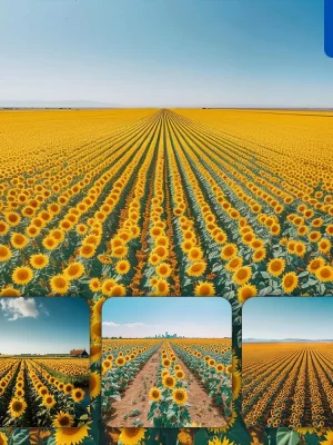 Midjourney Prompt Sunflower Field Midday Horizon Sky Flower Landscape Photography