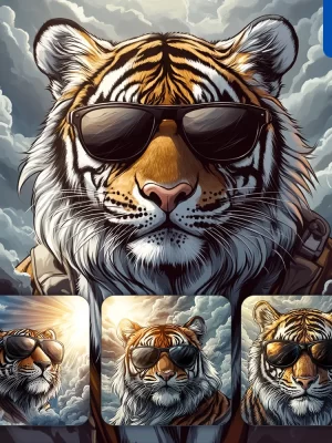 Midjourney Prompt Tiger Glasses Sunglass Front Painting Cartoon Illustration