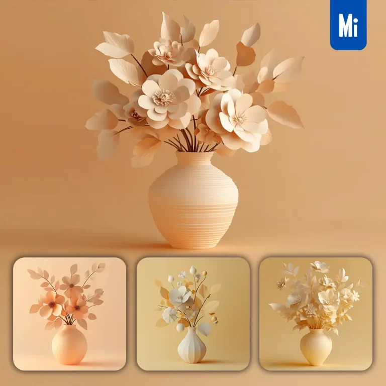 midjourney prompt vase flower paper leaves yellow art 3D orange