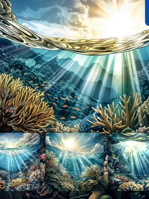 Midjourney Prompt Water Sea Coral Reef Underwater Fish Swimming Illustration