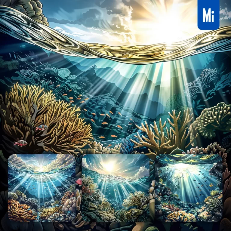 midjourney prompt water sea coral reef underwater fish swimming illustration