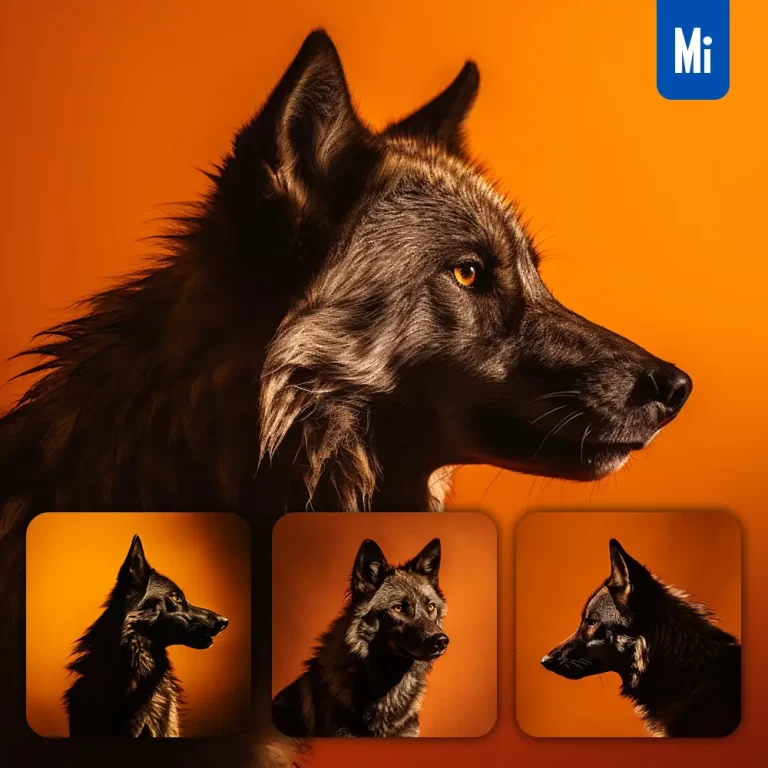 midjourney prompt wolf head face side yellow silhouette photography