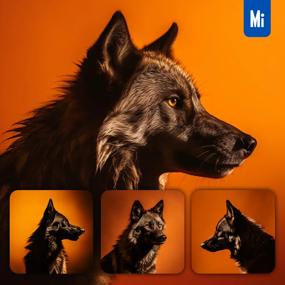 midjourney prompt wolf head face side yellow silhouette photography