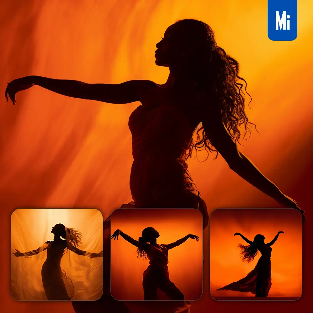 midjourney prompt woman dance pose side yellow silhouette photography