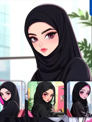 Midjourney Prompt Woman Young Female Model Hijab Portrait Illustration