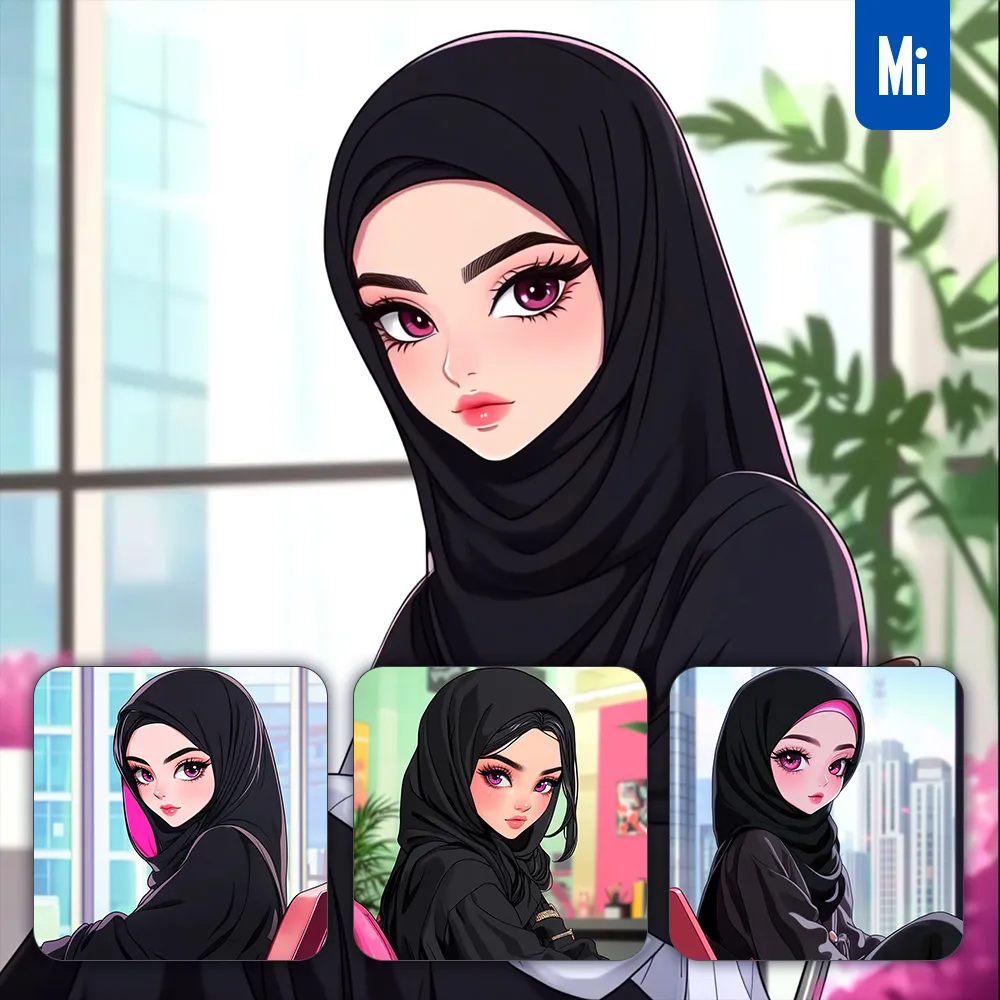 Midjourney Prompt Woman Young Female Model Hijab Portrait Illustration