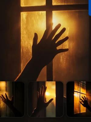 Midjourney Prompt Yellow Warm Hand Silhouette Window Light Lighting Sunlight Shine Dazzles