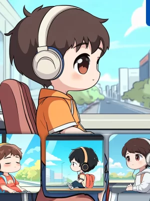 Midjourney Prompt Young Man Window Listening Music Headset Animation Cartoon