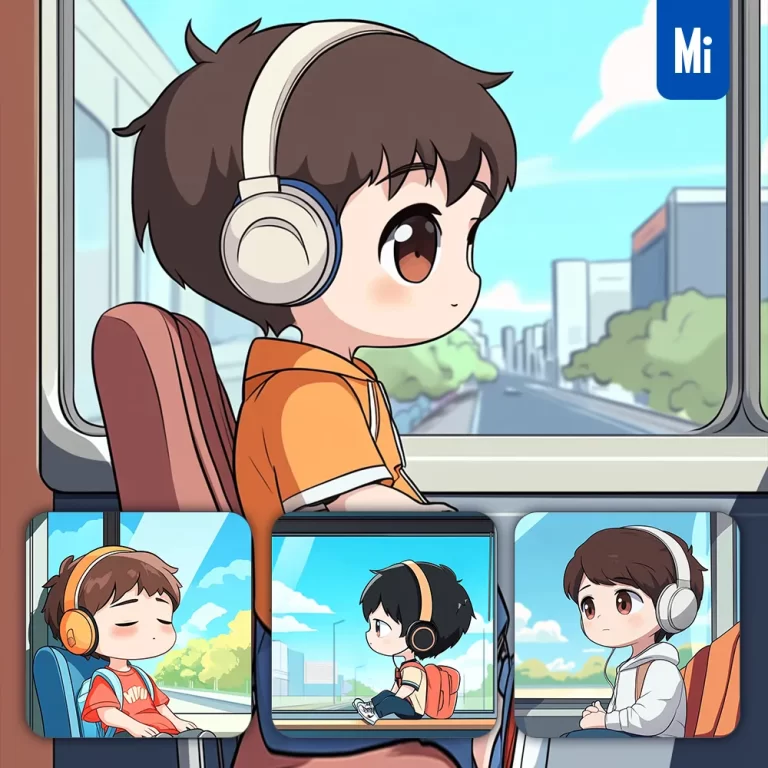 midjourney prompt young man window listening music headset animation cartoon