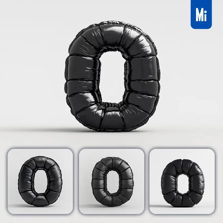 midjourney prompt 0 Number black inflated balloon 3D photography