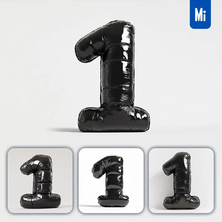 midjourney prompt 1 Number black inflated balloon 3D photography