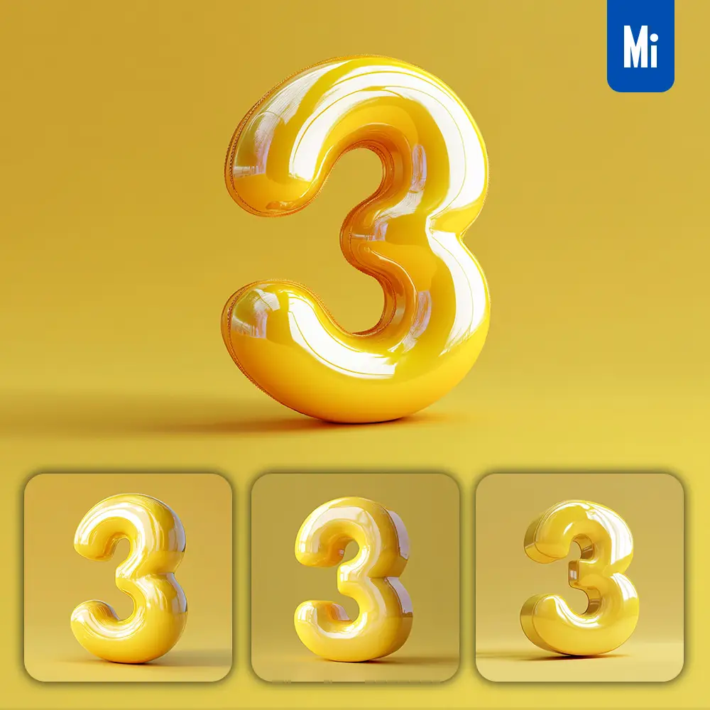 Midjourney Prompt 3 Number Yellow 3d Smooth C4d