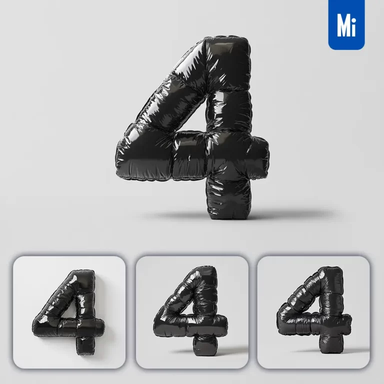 midjourney prompt 4 Number black inflated balloon 3D photography