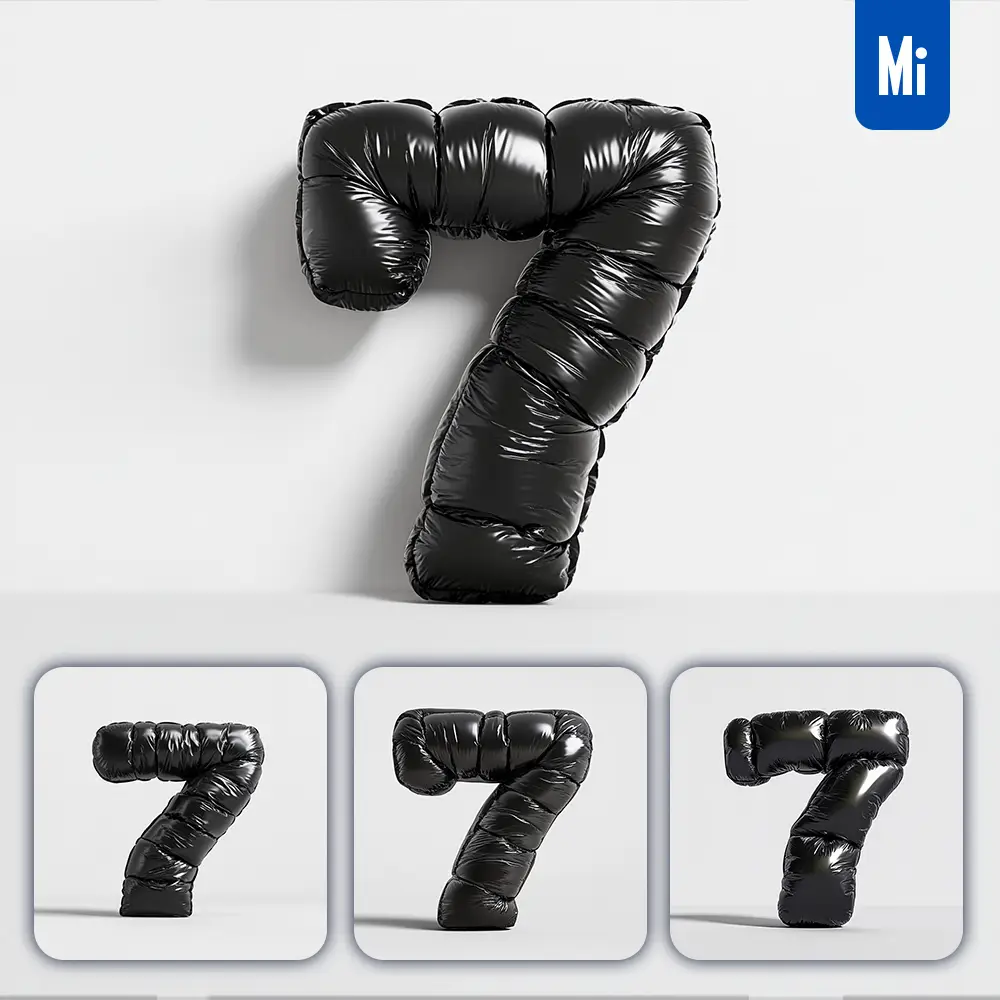 Midjourney Prompt 7 Number Black Inflated Balloon 3d Photography