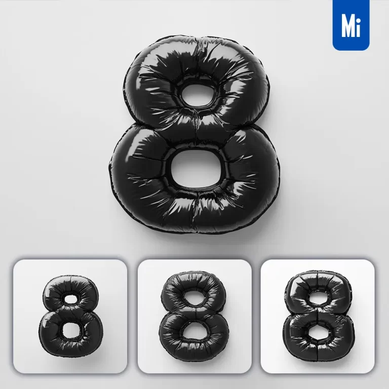 midjourney prompt 8 Number black inflated balloon 3D photography