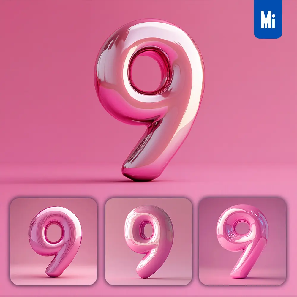 Midjourney Prompt 9 Number Pink 3d Smooth C4d