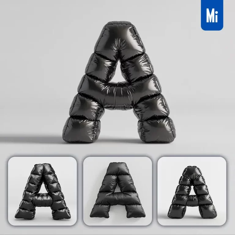 midjourney prompt A letter black inflated balloon 3D photography