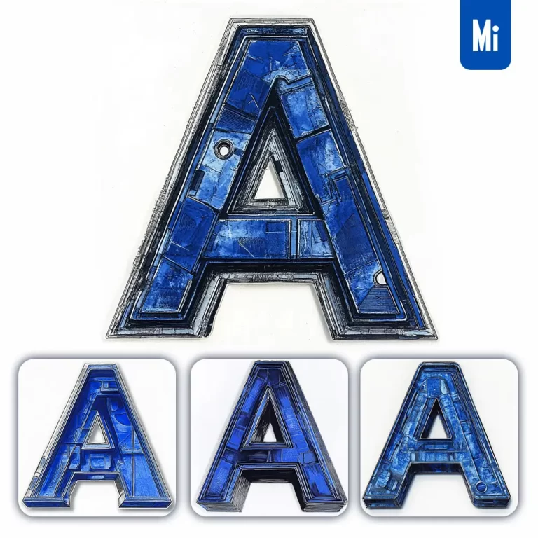 midjourney prompt A letter blue 3D drawing illustration