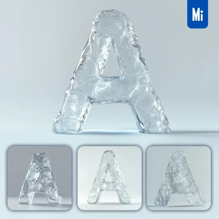midjourney prompt A letter ice transparent 3D frozen