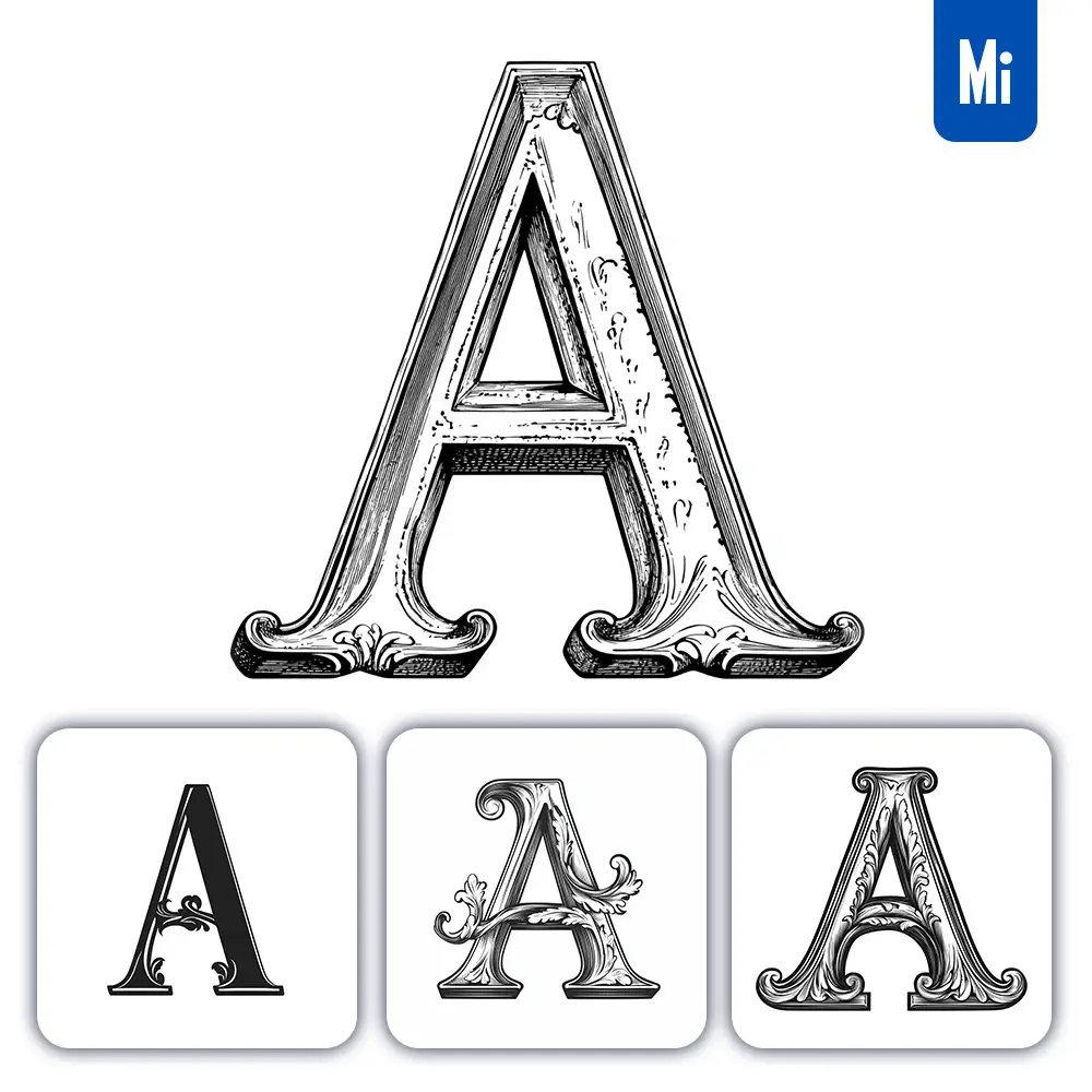 midjourney prompt A letter printing capital black art woodcut print